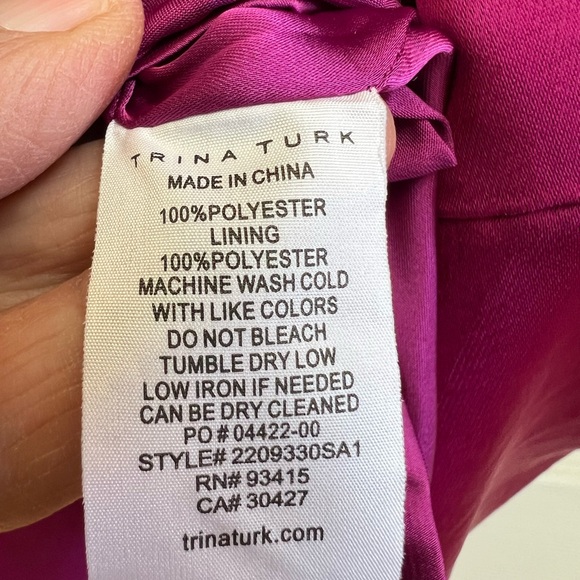 Trina Turk Magenta Satin Mock Neck Cocktail Dress Long Sleeve M - Picture 6 of 9